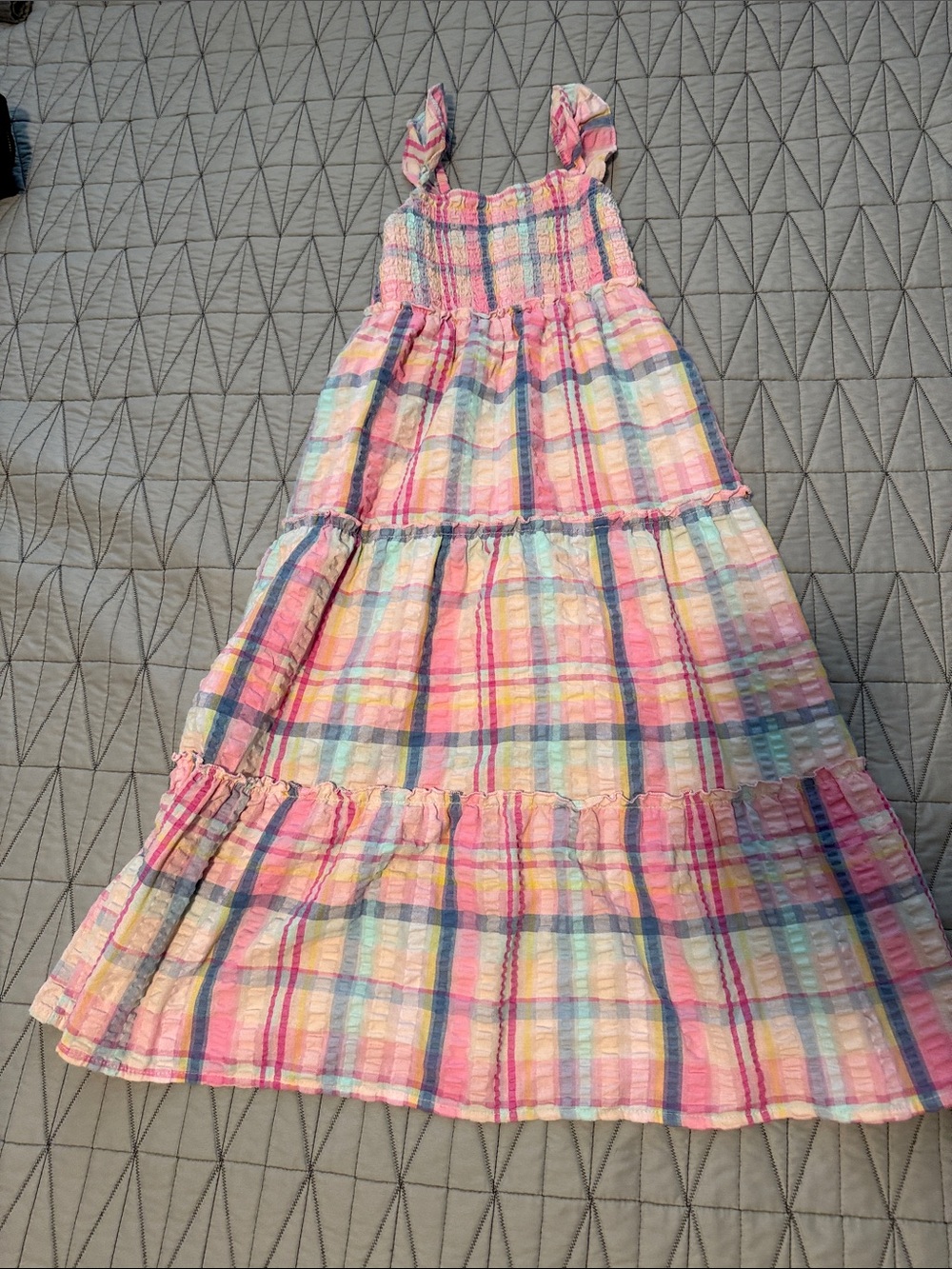 btween Pink Multi-Color Plaid Tiered Sundress